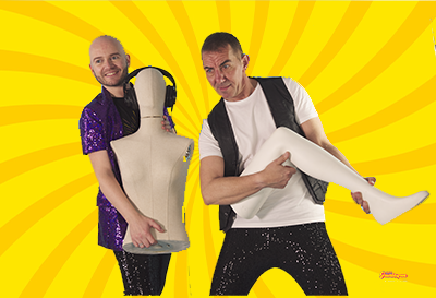 Dúo que reinventa éxitos retro en shows multigeneracionales.